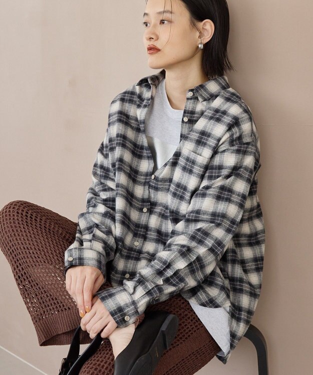 AMERICAN HOLIC ビエラ起毛チェックシャツ Gray