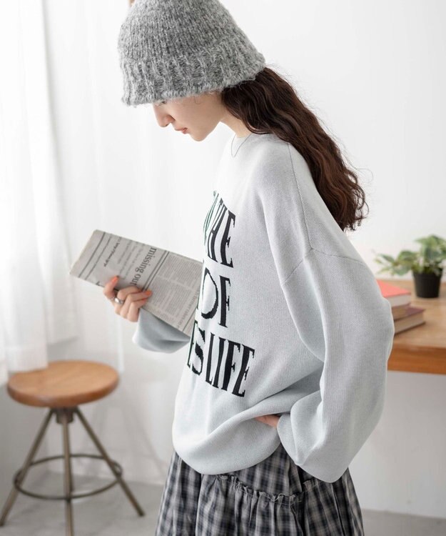 WEGO ロゴジャガードニットプルオーバー ライトグレー