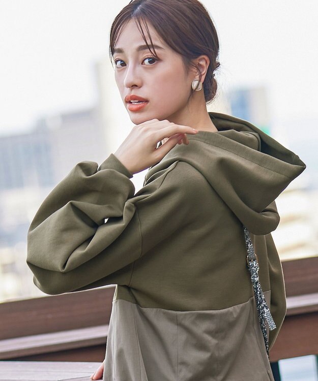 Tiaclasse 【洗える】ダンボール切替パーカーワンピース カーキ