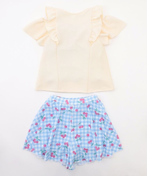 ANY KIDS 【UVカット】2WAYショルダーセパレート水着  エクリュ×サックスブルーチェック