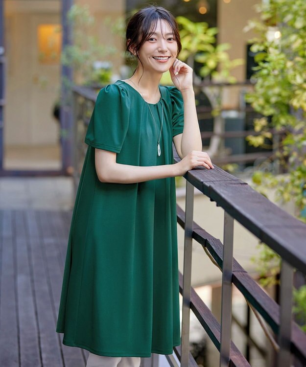 Tiaclasse L 【洗える】カットソーフレアAラインワンピース グリーン