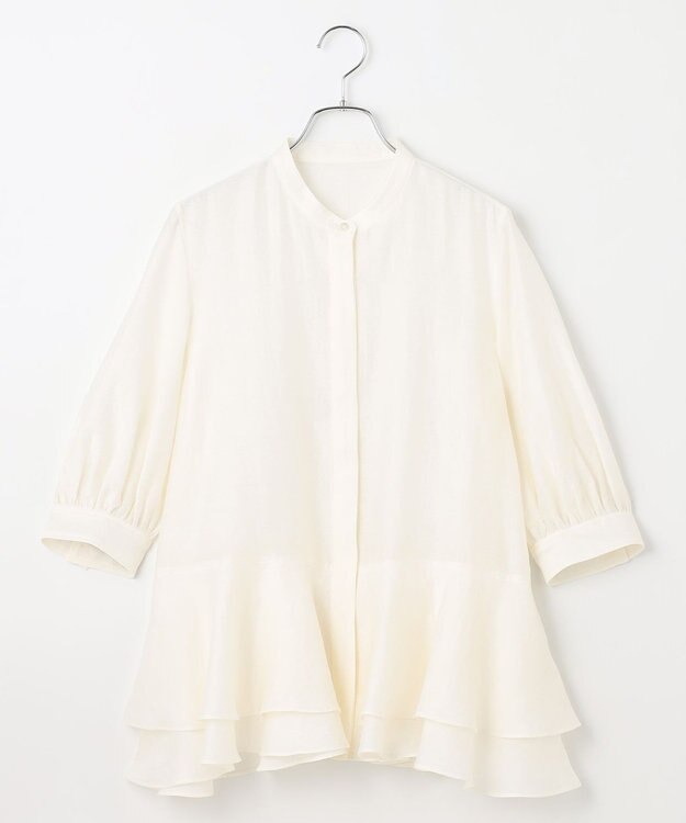 #Newans 【洗える】ダブルフリルヘムシアーシャツ ホワイト