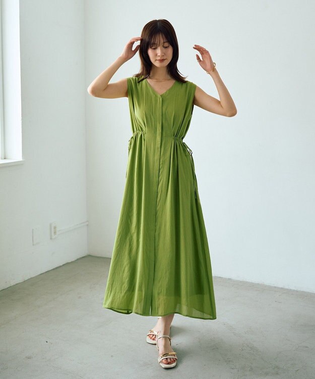 YECCA VECCA ドライタッチシアードロストワンピース Lime Green
