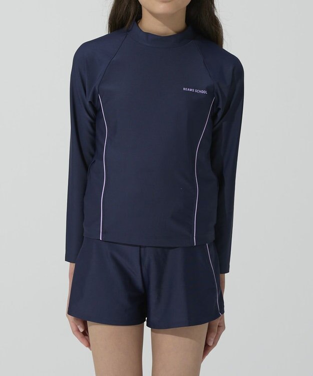 BEAMS SCHOOL 長袖被りラッシュガード ネイビー×パープル