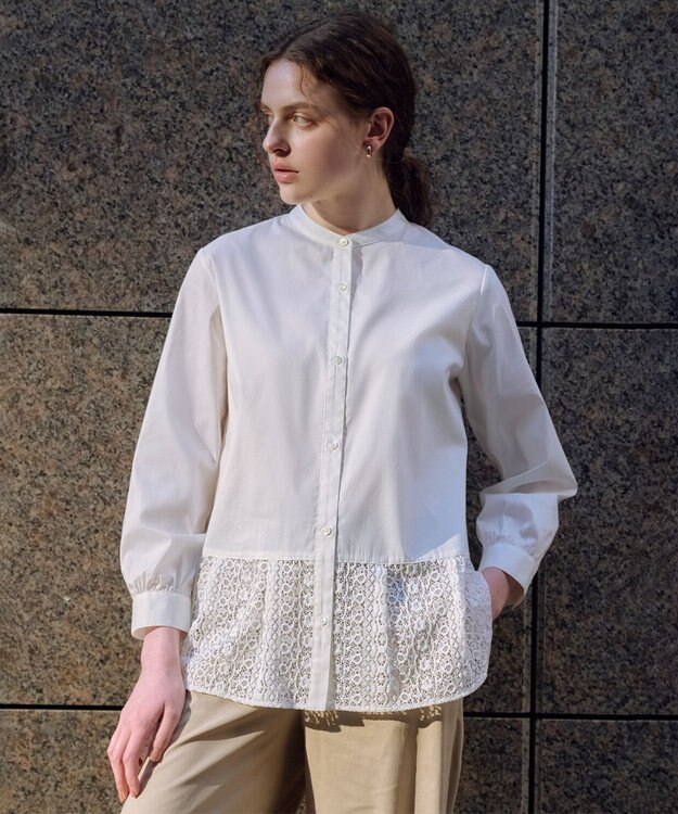 J.PRESS LADIES エニーブロード レース ブラウス オフホワイト系