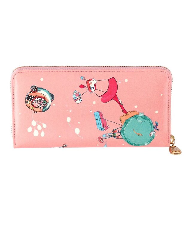 tsumori chisato CARRY バルーンに乗って ラウンドファスナー長財布 【アニマルプリント＆刺繍】 ピンク