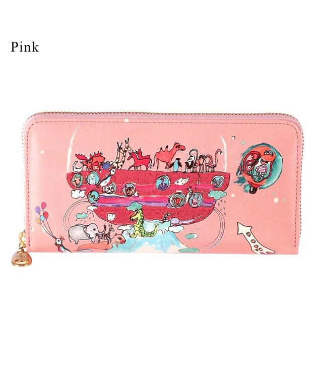tsumori chisato CARRY バルーンに乗って ラウンドファスナー長財布 【アニマルプリント＆刺繍】 ピンク