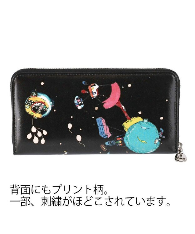 tsumori chisato CARRY バルーンに乗って ラウンドファスナー長財布 【アニマルプリント＆刺繍】 ブラック