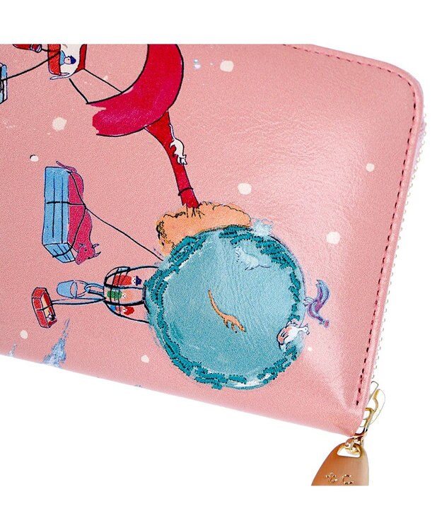 tsumori chisato CARRY バルーンに乗って ラウンドファスナー長財布 【アニマルプリント＆刺繍】 ピンク
