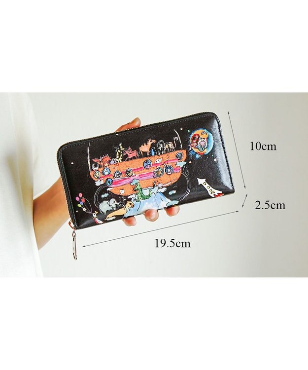 tsumori chisato CARRY バルーンに乗って ラウンドファスナー長財布 【アニマルプリント＆刺繍】 ブラック