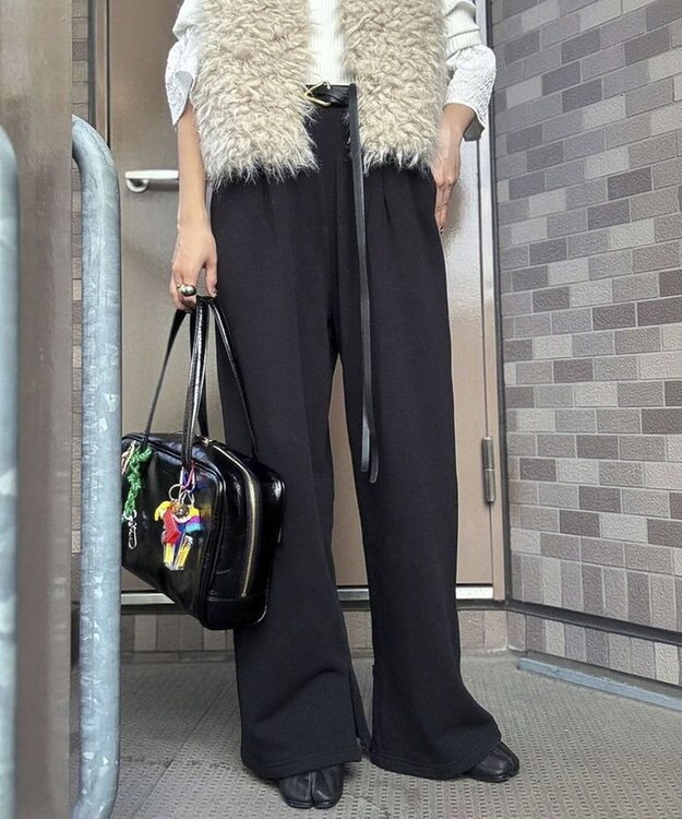 Green Parks タック入り裏起毛スウェットパンツ Black