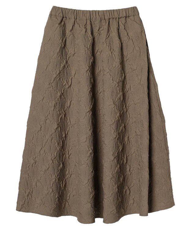 Green Parks ・ｆｕｒｒｙ　ｒａｔｅエンボスサイドタックフレアスカート Gray Beige