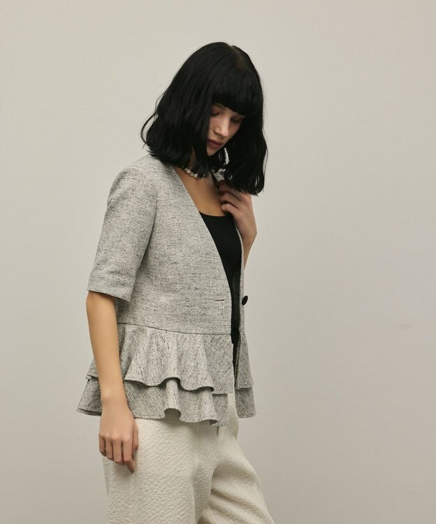 GRACE CONTINENTAL ペプラムツイードジャケット グレー