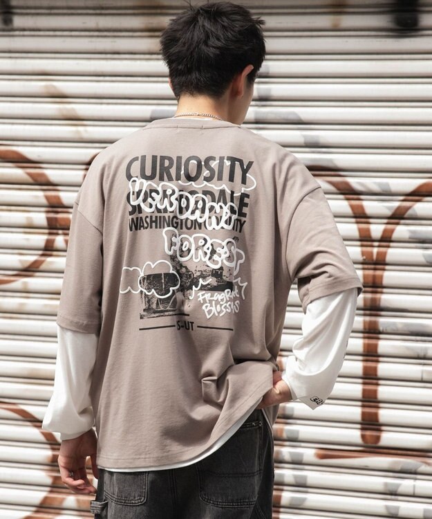 WEGO 【ユニセックス着用ITEM/2点SET】アクセ付きグラフィックアンサンブルT（LS） ベージュ