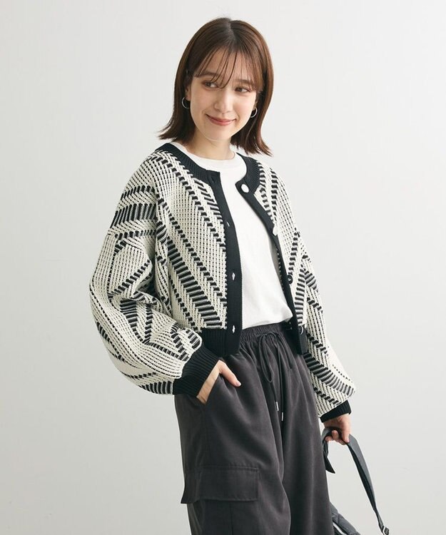 Green Parks ・ＥＬＥＮＣＡＲＥ　ＤＵＥ　ジャカードカーディガン Off White