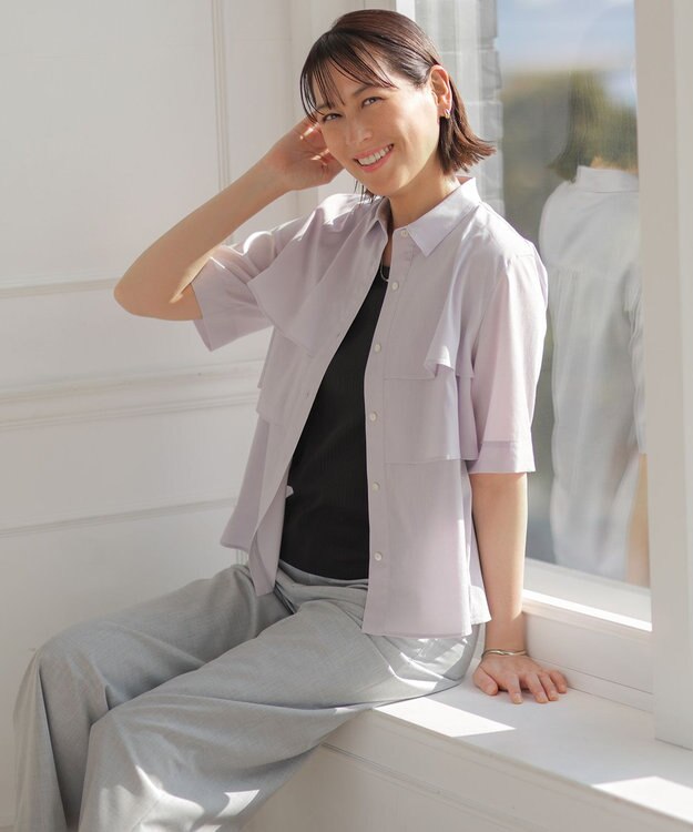 J.PRESS LADIES L 【WEB限定カラーあり・一枚で着映え】ラミーポプリン ティアード シャツ 【WEB限定】ラベンダー系