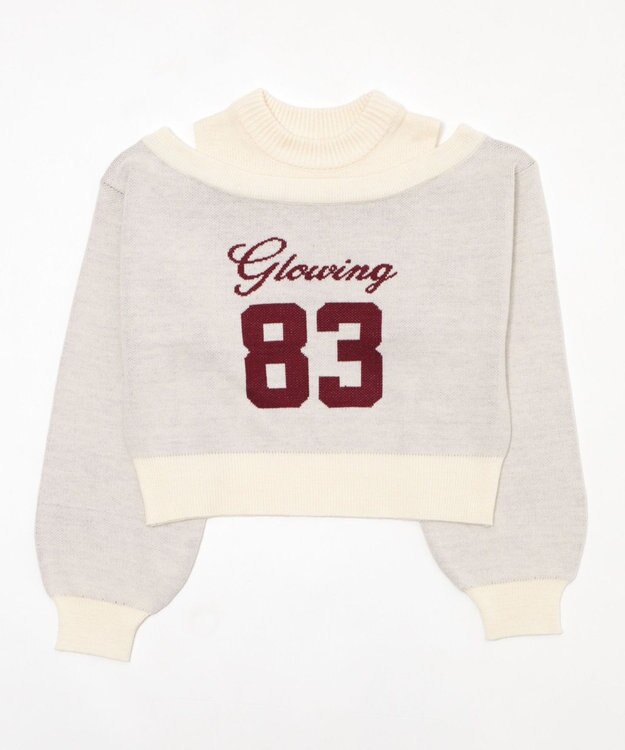 WEGO オープンショルダーナンバリングニット ホワイトアイボリー