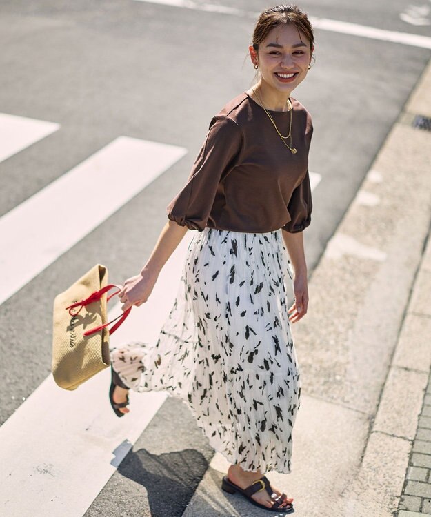 ANY 【WEB限定】シルケットスムースツイストスリーブカットソー ブラウン