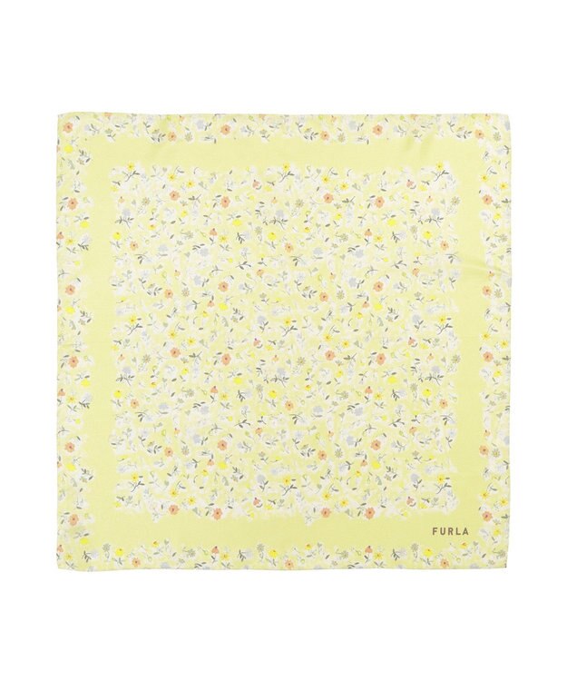 MOONBAT 【シルク100%】フルラ (FURLA) 小花柄 シルクプリントスカーフ 58cm×58cm ライトイエロー