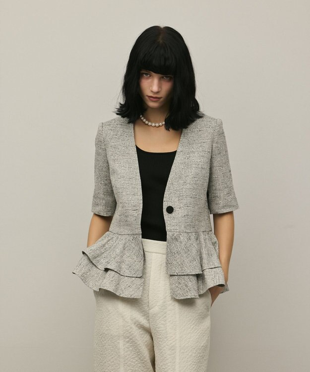 GRACE CONTINENTAL ペプラムツイードジャケット グレー