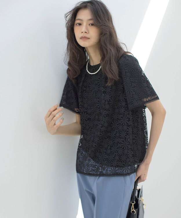 組曲 フラワーレース ブラウス ブラック系