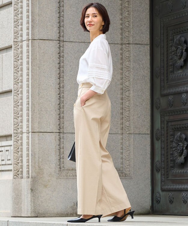 自由区 L 【洗える】ピンタックスリーブ ブラウス アイボリー系