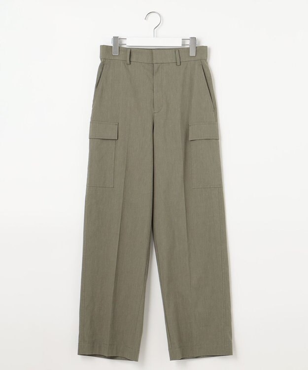 自由区 L 【洗える・ストレッチ素材】リネンヴィスコース ストレッチ カーゴパンツ カーキ系
