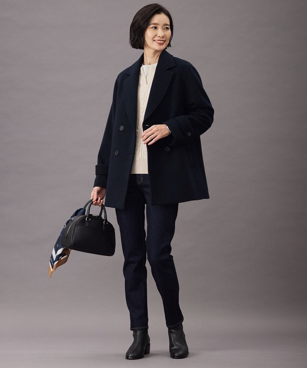 J.PRESS LADIES L Jackal 140sソフトメルトン Pコート ネイビー系