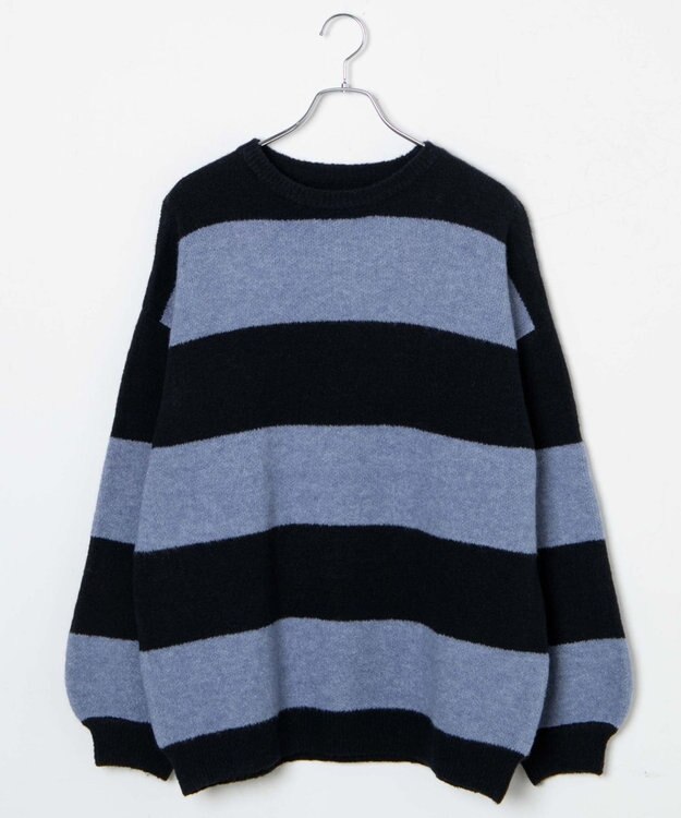 WEGO ボーダーフラッフィービッグニット ネイビー