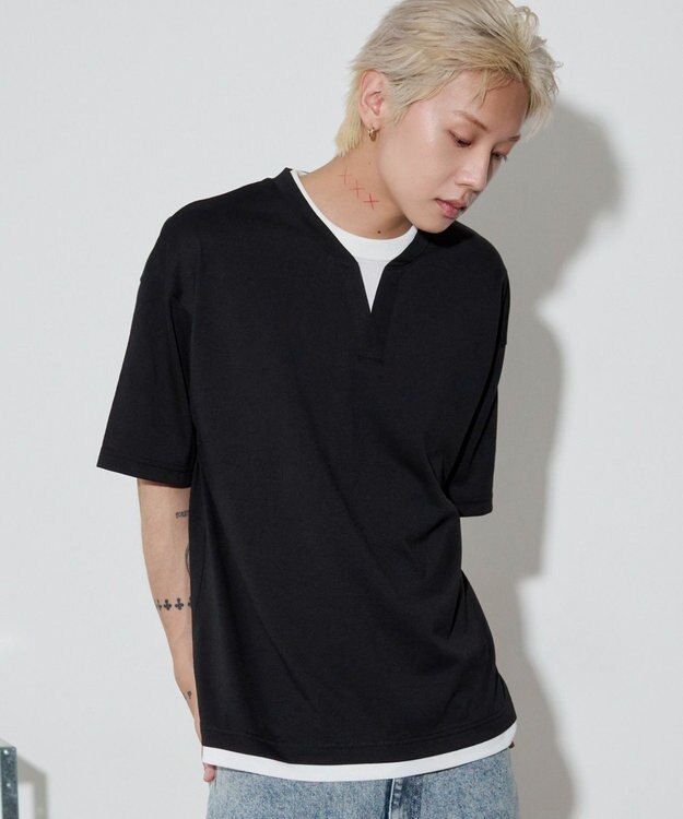 WEGO 【ユニセックス着用ITEM】キーネックフェイクレイヤードT（SS） ブラック