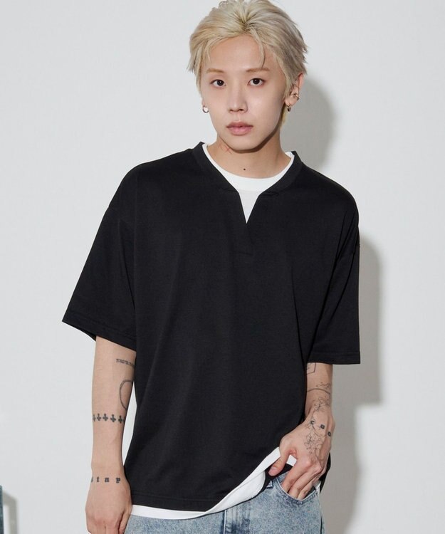 WEGO 【ユニセックス着用ITEM】キーネックフェイクレイヤードT（SS） ブラック
