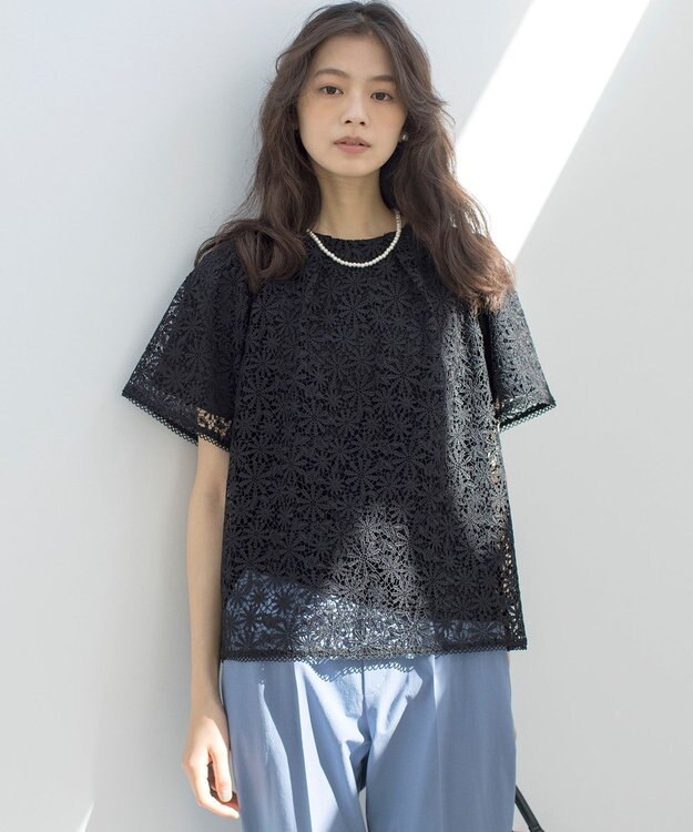 組曲 フラワーレース ブラウス ブラック系