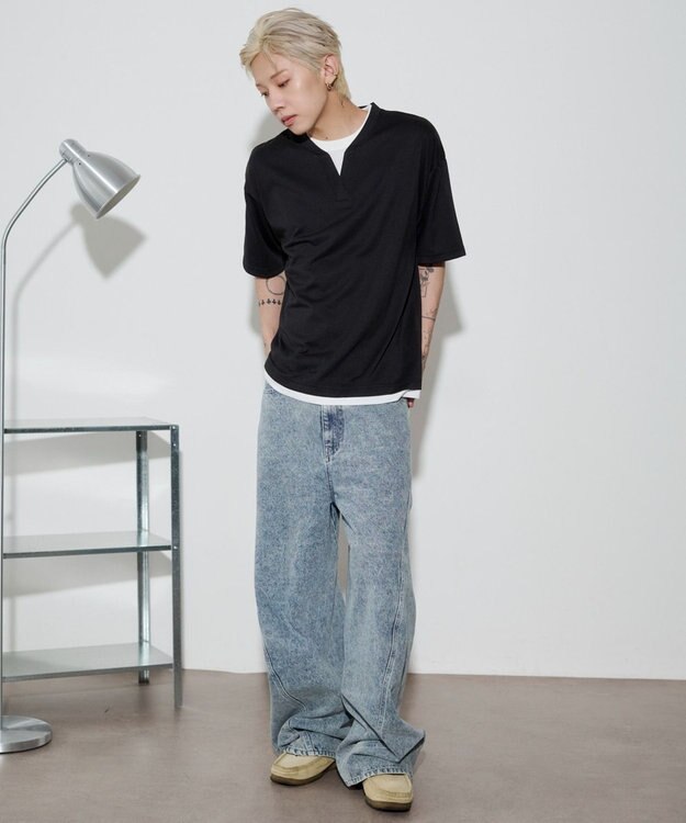 WEGO 【ユニセックス着用ITEM】キーネックフェイクレイヤードT（SS） ブラック