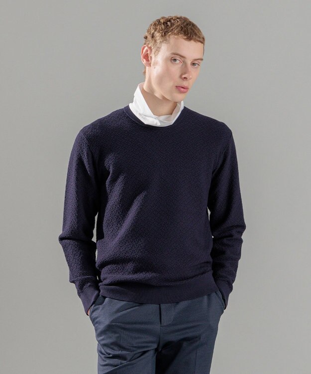 JOSEPH HOMME 新色追加【洗える】ヴィスコースリンクス　クルーネックニット ネイビー系