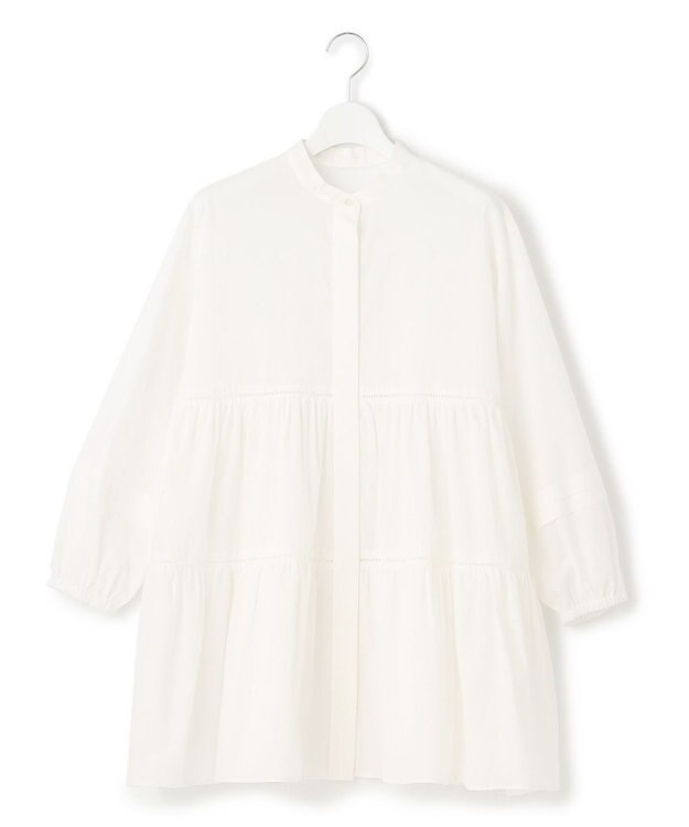 23区 【SLOW/洗える】コットンローン ティアードチュニック ブラウス ホワイト系