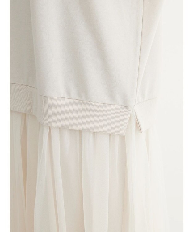 Green Parks ７分袖チュールドッキングロゴワンピース Beige