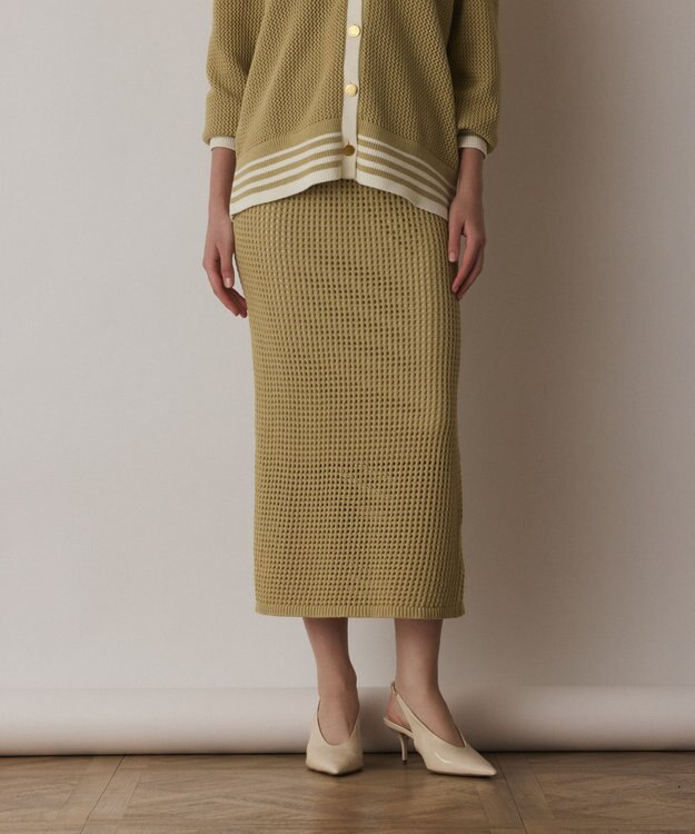 GRACE CONTINENTAL メッシュタイトニットスカート イエロー