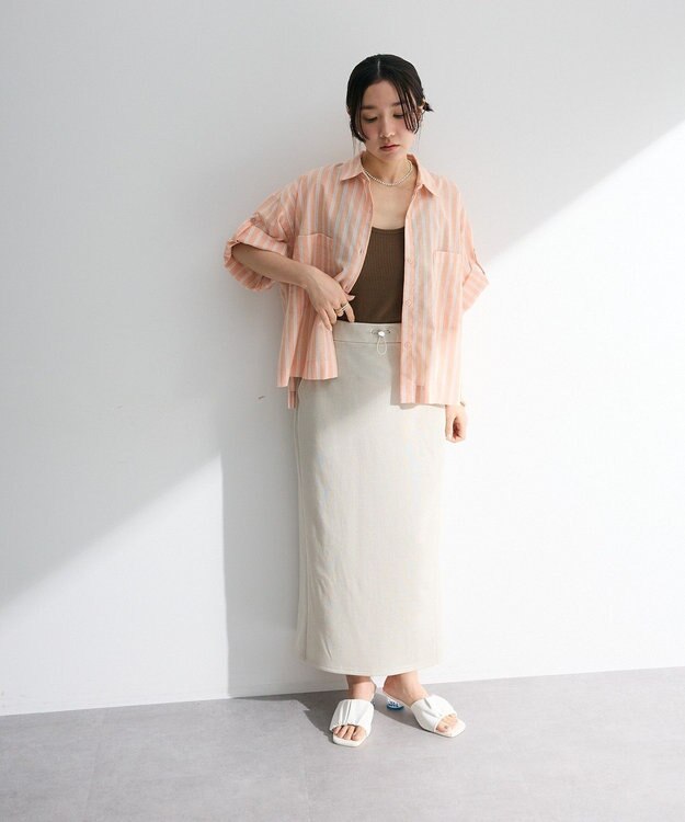 Green Parks 綿麻混５分袖ターンバックシャツ Orange