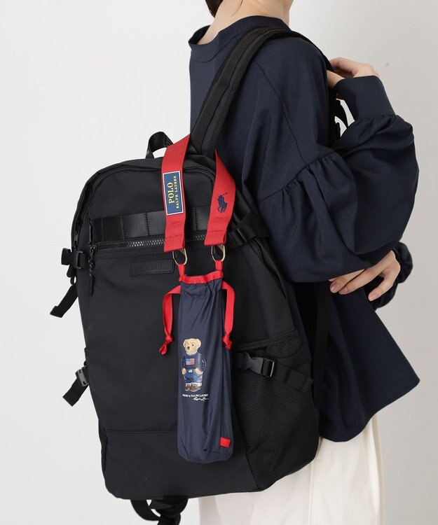 MOONBAT POLO RALPH LAUREN(ポロ ラルフローレン)FLAG BEAR 無地 折りたたみ傘 簡単開閉 ネイビーブルー