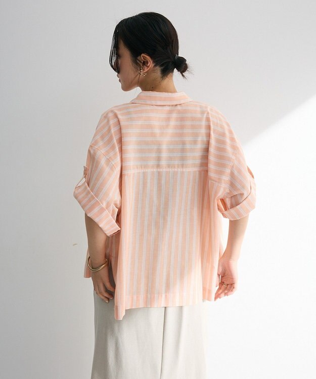 Green Parks 綿麻混５分袖ターンバックシャツ Orange