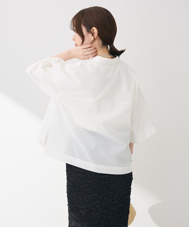 Green Parks 綿麻混５分袖ターンバックシャツ Off White