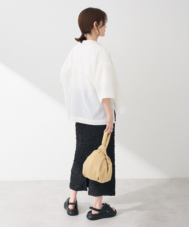 Green Parks 綿麻混５分袖ターンバックシャツ Off White