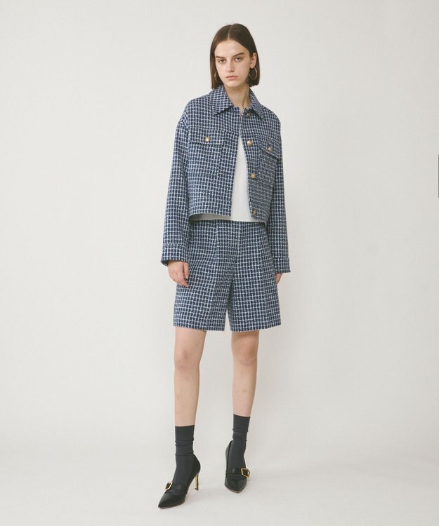 GRACE CONTINENTAL チェックツイードブルゾン ブルー