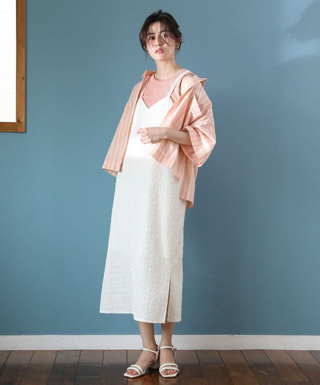 Green Parks 綿麻混５分袖ターンバックシャツ Orange