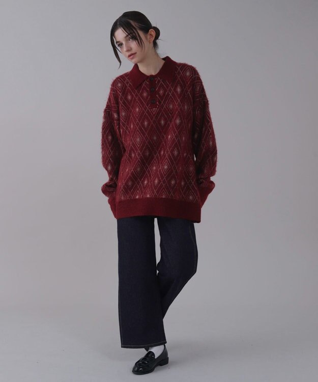 WEGO 【ユニセックス着用ITEM】アーガイルニットポロ ワイン