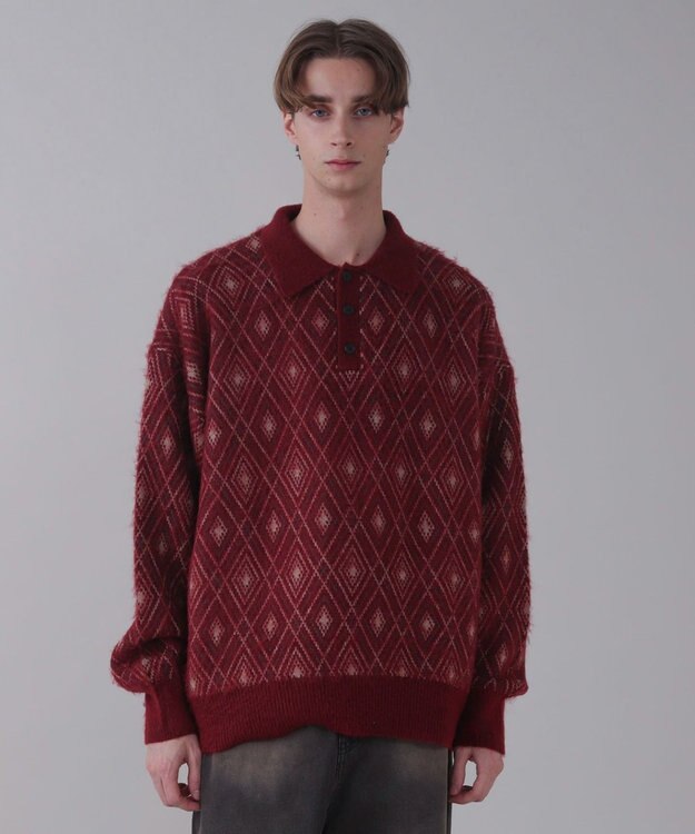 WEGO 【ユニセックス着用ITEM】アーガイルニットポロ ワイン