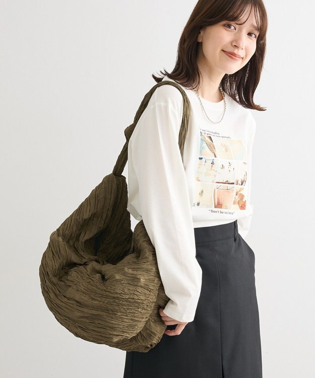 Green Parks ・ＱＵＯＮ　ワイドプリーツショルダーバッグ Khaki