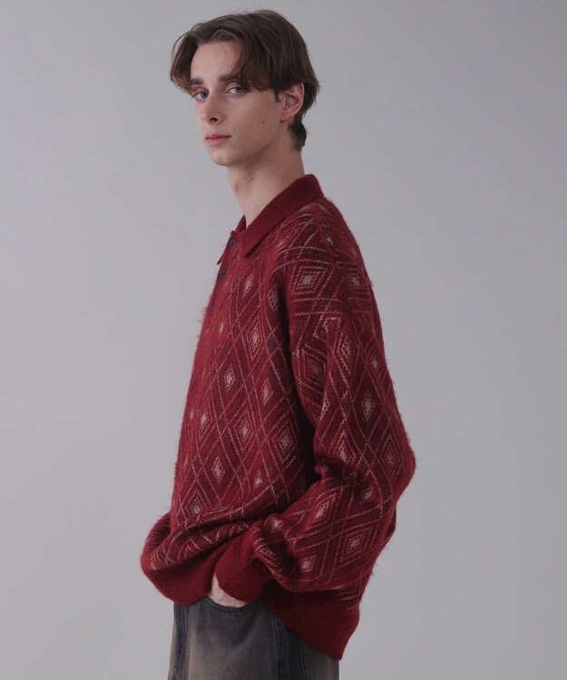 WEGO 【ユニセックス着用ITEM】アーガイルニットポロ ワイン