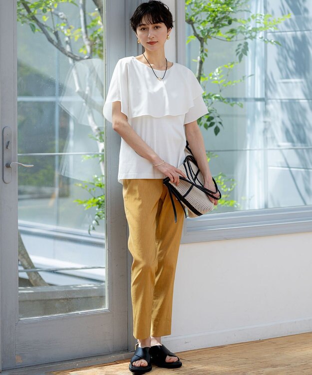 23区 【洗える】リネンレーヨンストレッチ テーパード パンツ イエロー系