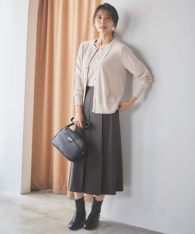 ANY 【洗濯機可能/ウエストゴム/ポケット付】ウーリッシュフラノボックスプリーツスカート チャコール ガンクラブ